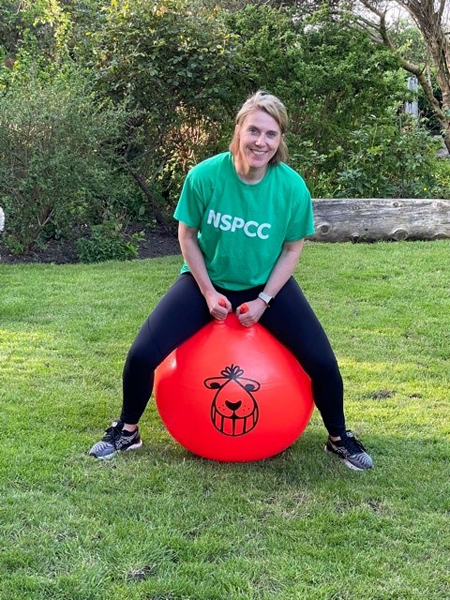 NSPCC Member on a Space Hopper