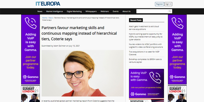 Screen grab of ITEuropa blog 'Partners favour marketing skills and a continuous mapping instead of hierarchical tiers, Coterie says'