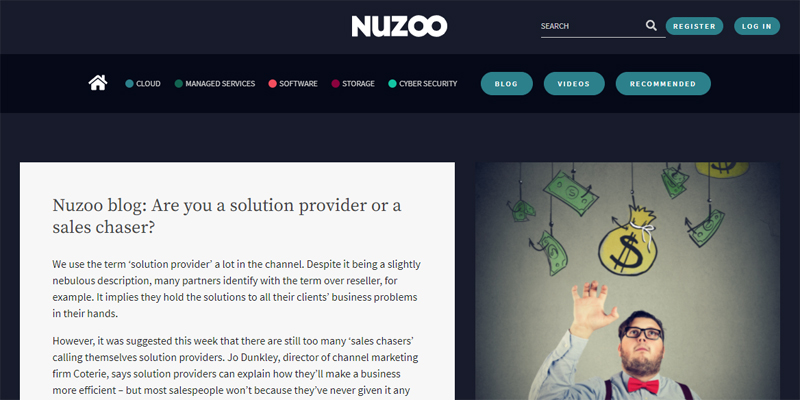 Screengrab of Nuzoo blog: Are you a solution provider or a sales chaser?