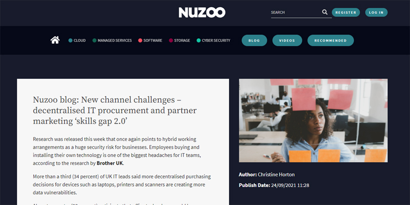 Screengrab of Nuzoo blog 'New channel challenges - decentralised IT procurement and partner marketing 'skills gap 2.0'